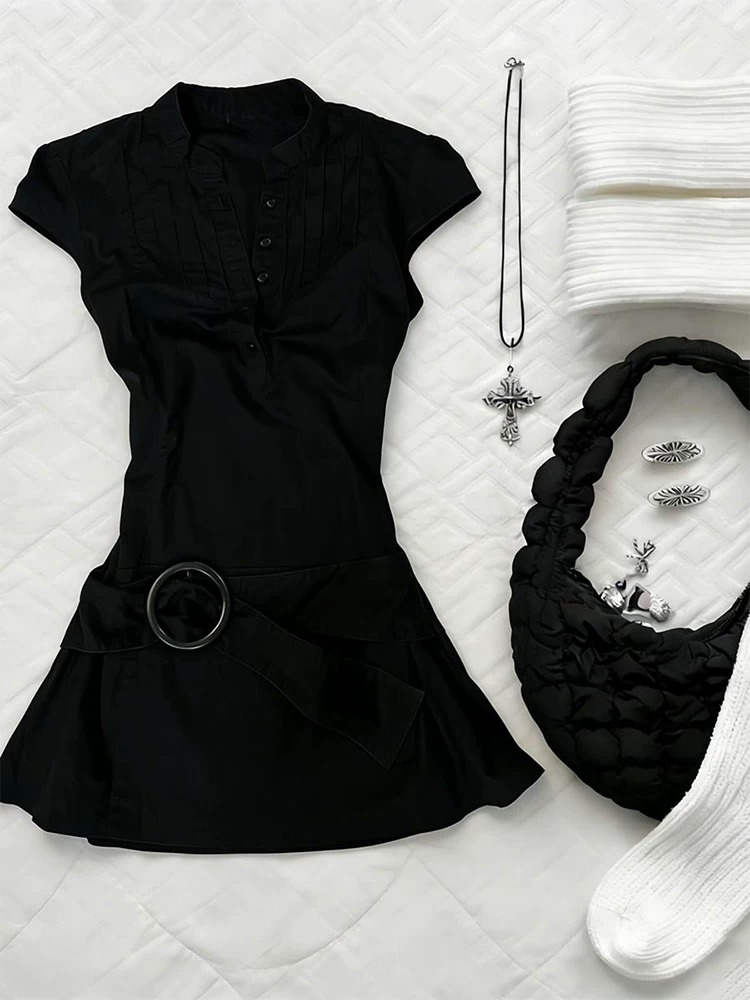 Corset Waist Cinch - Vestido de Fiesta Negro Estilo Vintage